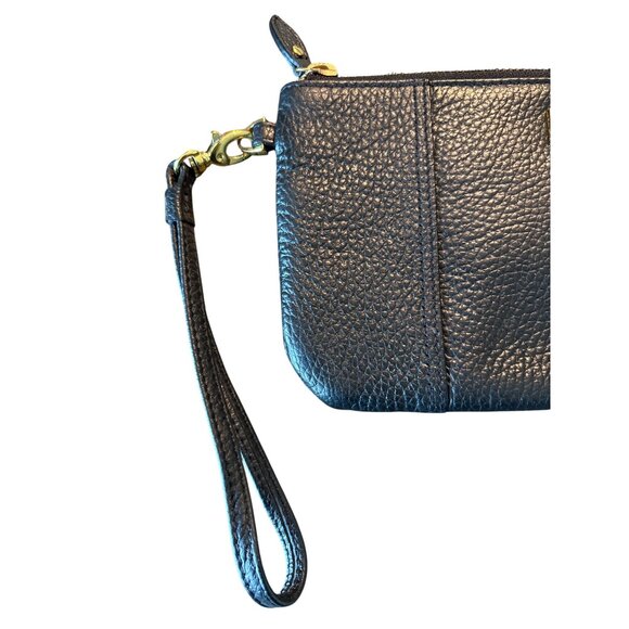 Lodis Wristlet Black Pebbled Leather 5" X 8" Wallet Goldtone With Strap - Picture 6 of 8